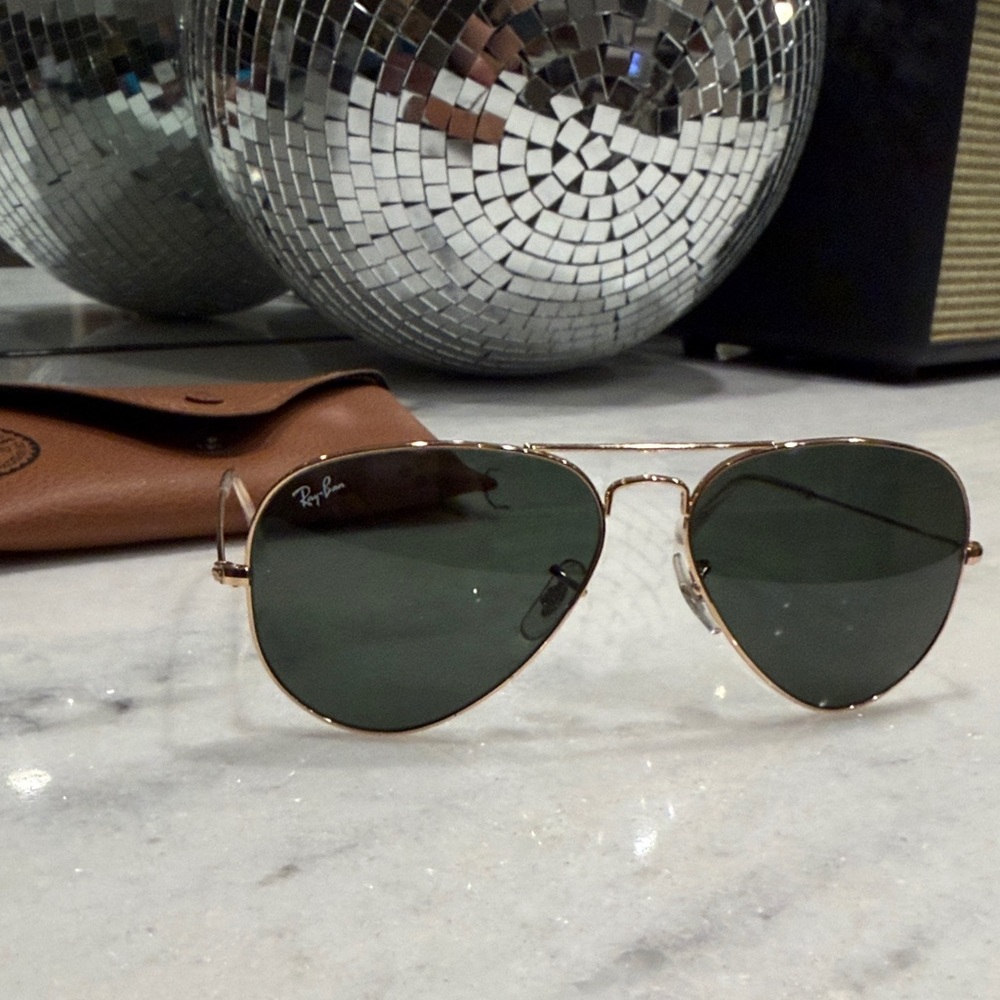 Ray-Ban large Aviator Sunglasses - Gold Frame with Green Lenses